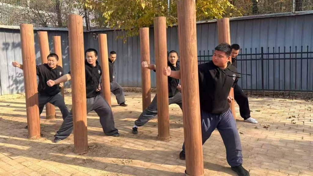 image shows disciples performing shaolin kung fu