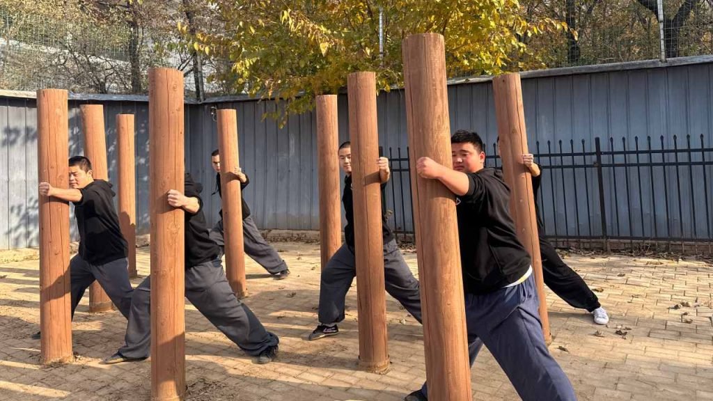 students doing different kung fu techniques at the shaolin kung fu academy
